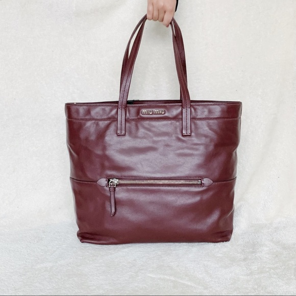 NWT Miu Miu by Prada Soft Calf Leather Shopping Tote​ Burgundy - Picture 1 of 10